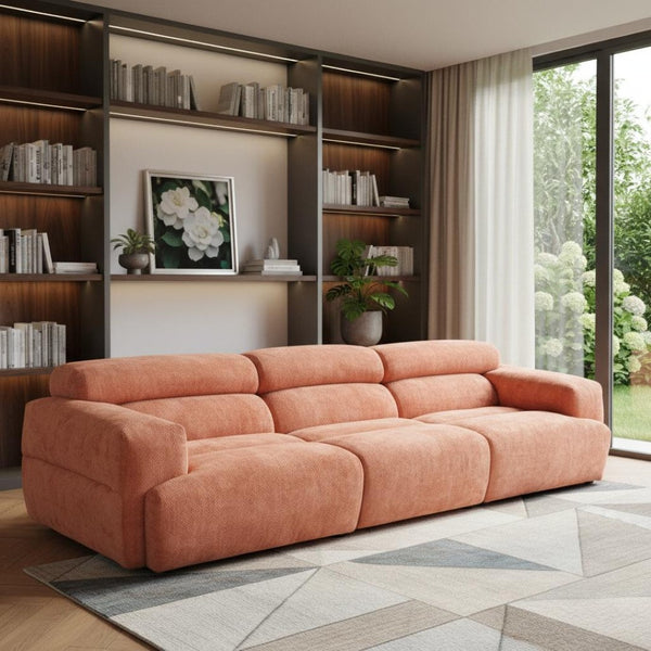 HomeRoots 108" Modern Orange Upholstered Sofa – Stylish, Comfortable Seating for 3 in Vibrant Polyester Design 632704