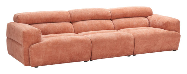 HomeRoots 108" Modern Orange Upholstered Sofa – Stylish, Comfortable Seating for 3 in Vibrant Polyester Design 632704