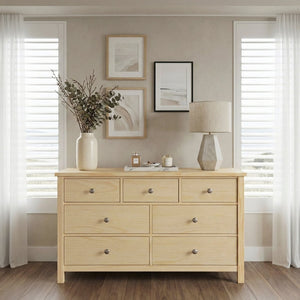 English Elm Transitional 7-drawer Pine Wood Dresser with Chrome Knobs for Master Bedroom B011P473070