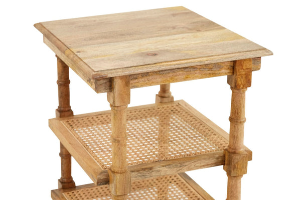 HomeRoots 24" Solid Wood End Table with 2 Shelves - Modern Design, Natural Finish, Versatile Storage Solution 632710