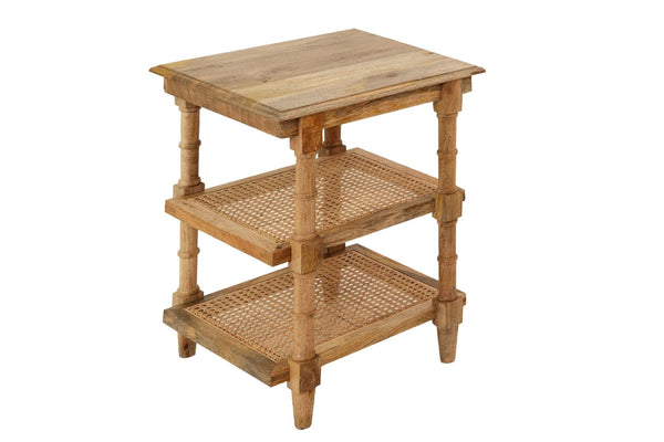 HomeRoots 24" Solid Wood End Table with 2 Shelves - Modern Design, Natural Finish, Versatile Storage Solution 632710