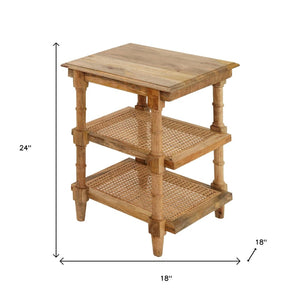 HomeRoots 24" Solid Wood End Table with 2 Shelves - Modern Design, Natural Finish, Versatile Storage Solution 632710