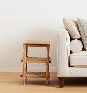 HomeRoots 24" Solid Wood End Table with 2 Shelves - Modern Design, Natural Finish, Versatile Storage Solution 632710