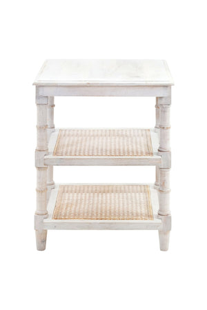 HomeRoots 24" Antiqued White Solid Wood End Table with Two Open Shelves for Stylish Storage & Display 632711