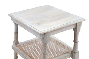 HomeRoots 24" Antiqued White Solid Wood End Table with Two Open Shelves for Stylish Storage & Display 632711