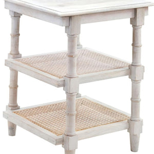 HomeRoots 24" Antiqued White Solid Wood End Table with Two Open Shelves for Stylish Storage & Display 632711