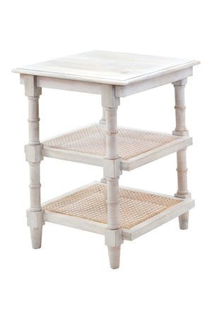 HomeRoots 24" Antiqued White Solid Wood End Table with Two Open Shelves for Stylish Storage & Display 632711