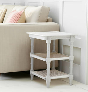 HomeRoots 24" Antiqued White Solid Wood End Table with Two Open Shelves for Stylish Storage & Display 632711