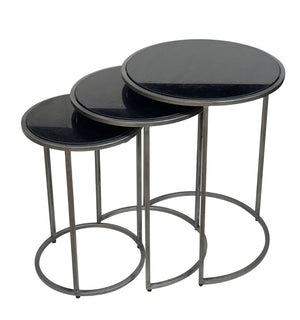 HomeRoots Set of Three Elegant Black Marble and Gray Iron Nested Round Tables for Modern Living Spaces 632712
