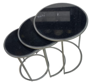 HomeRoots Set of Three Elegant Black Marble and Gray Iron Nested Round Tables for Modern Living Spaces 632712