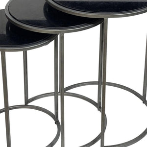 HomeRoots Set of Three Elegant Black Marble and Gray Iron Nested Round Tables for Modern Living Spaces 632712