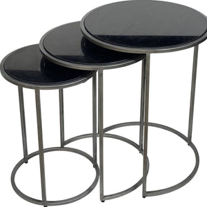 HomeRoots Set of Three Elegant Black Marble and Gray Iron Nested Round Tables for Modern Living Spaces 632712