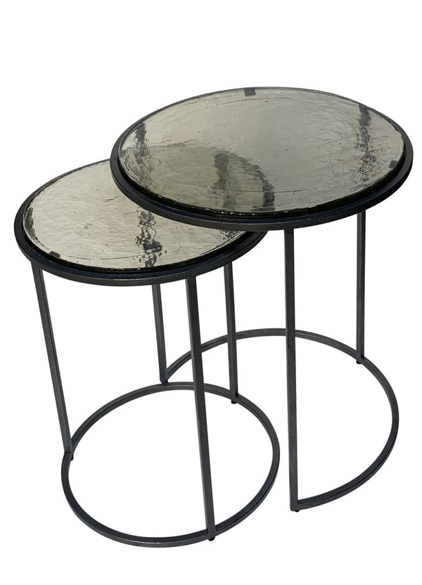 HomeRoots Set of Two Modern Clear Glass and Gunmetal Iron Nested Tables for Stylish Living Spaces 632713