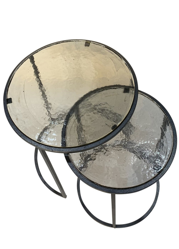 HomeRoots Set of Two Modern Clear Glass and Gunmetal Iron Nested Tables for Stylish Living Spaces 632713