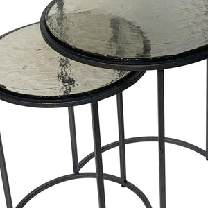 HomeRoots Set of Two Modern Clear Glass and Gunmetal Iron Nested Tables for Stylish Living Spaces 632713