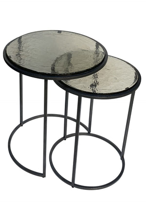 HomeRoots Set of Two Modern Clear Glass and Gunmetal Iron Nested Tables for Stylish Living Spaces 632713