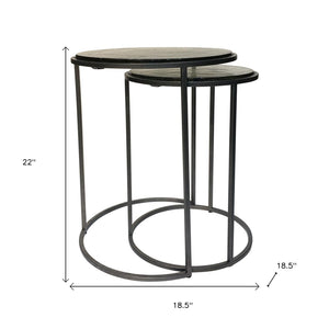 HomeRoots Set of Two Modern Clear Glass and Gunmetal Iron Nested Tables for Stylish Living Spaces 632713