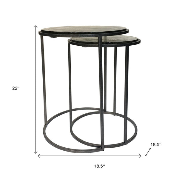 HomeRoots Set of Two Modern Clear Glass and Gunmetal Iron Nested Tables for Stylish Living Spaces 632713