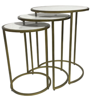 HomeRoots Set of Three Elegant White Marble and Antiqued Gold Nested Tables for Stylish Living Spaces 632714