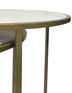 HomeRoots Set of Three Elegant White Marble and Antiqued Gold Nested Tables for Stylish Living Spaces 632714