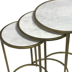 HomeRoots Set of Three Elegant White Marble and Antiqued Gold Nested Tables for Stylish Living Spaces 632714