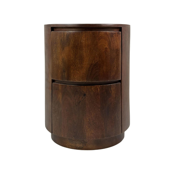HomeRoots 24" Chestnut Solid Wood Round Drum End Table with Stylish Storage & Modern Design for Any Space 632715