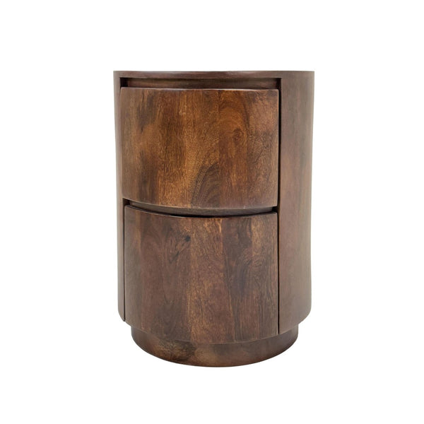 HomeRoots 24" Chestnut Solid Wood Round Drum End Table with Stylish Storage & Modern Design for Any Space 632715