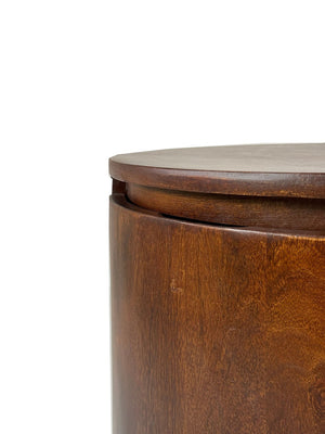 HomeRoots 24" Chestnut Solid Wood Round Drum End Table with Stylish Storage & Modern Design for Any Space 632715