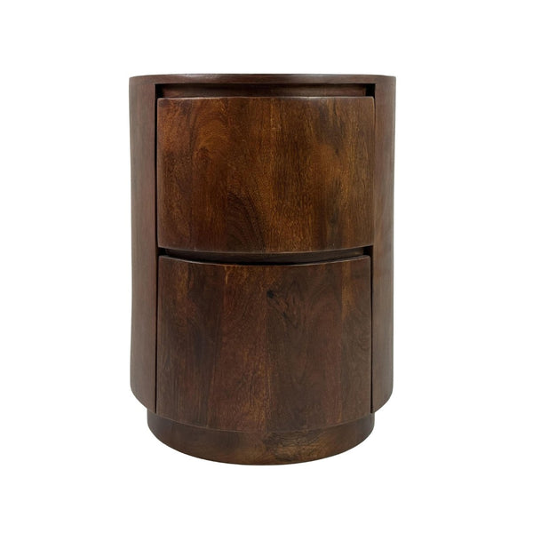 HomeRoots 24" Chestnut Solid Wood Round Drum End Table with Stylish Storage & Modern Design for Any Space 632715