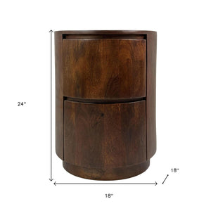 HomeRoots 24" Chestnut Solid Wood Round Drum End Table with Stylish Storage & Modern Design for Any Space 632715