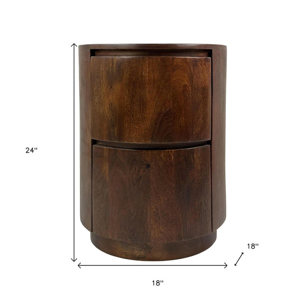 HomeRoots 24" Chestnut Solid Wood Round Drum End Table with Stylish Storage & Modern Design for Any Space 632715