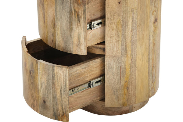HomeRoots 24" Natural Solid Wood Round Drum End Table with Two Drawers for Stylish Storage & Versatile Use 632716