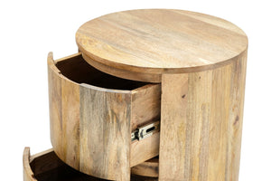 HomeRoots 24" Natural Solid Wood Round Drum End Table with Two Drawers for Stylish Storage & Versatile Use 632716