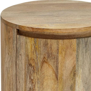 HomeRoots 24" Natural Solid Wood Round Drum End Table with Two Drawers for Stylish Storage & Versatile Use 632716