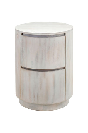 HomeRoots 24" White Solid Wood Round Drum End Table with Two Drawers - Versatile, Coastal-Inspired Accent Piece 632717