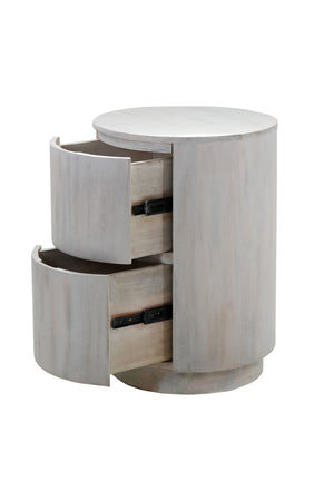 HomeRoots 24" White Solid Wood Round Drum End Table with Two Drawers - Versatile, Coastal-Inspired Accent Piece 632717