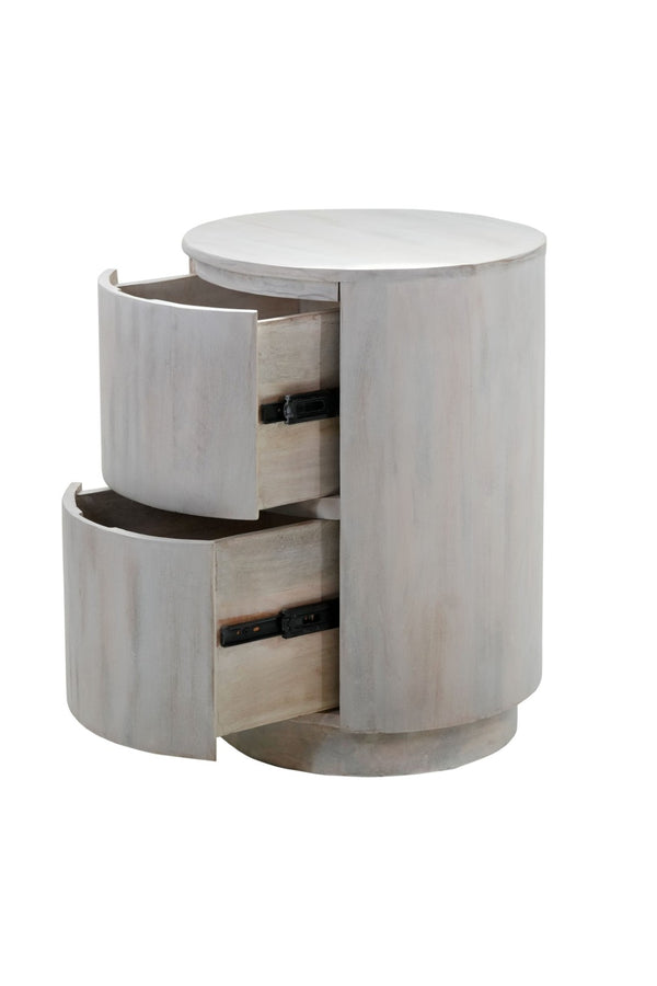 HomeRoots 24" White Solid Wood Round Drum End Table with Two Drawers - Versatile, Coastal-Inspired Accent Piece 632717