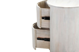 HomeRoots 24" White Solid Wood Round Drum End Table with Two Drawers - Versatile, Coastal-Inspired Accent Piece 632717