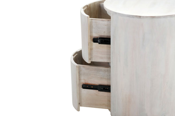 HomeRoots 24" White Solid Wood Round Drum End Table with Two Drawers - Versatile, Coastal-Inspired Accent Piece 632717
