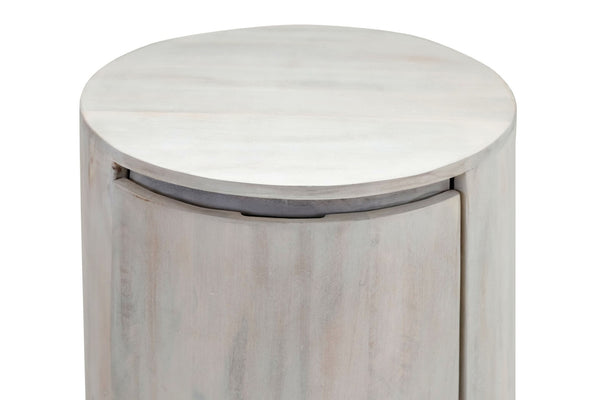 HomeRoots 24" White Solid Wood Round Drum End Table with Two Drawers - Versatile, Coastal-Inspired Accent Piece 632717