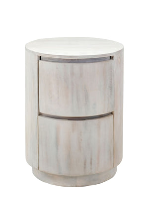 HomeRoots 24" White Solid Wood Round Drum End Table with Two Drawers - Versatile, Coastal-Inspired Accent Piece 632717