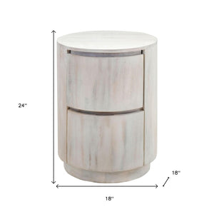 HomeRoots 24" White Solid Wood Round Drum End Table with Two Drawers - Versatile, Coastal-Inspired Accent Piece 632717