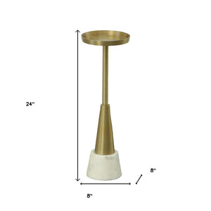 HomeRoots 24" Gold and White Metal Round Pedestal End Table – Chic Modern Glamour for Small Spaces & Decor 632718