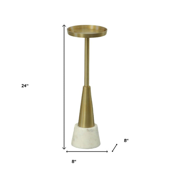 HomeRoots 24" Gold and White Metal Round Pedestal End Table – Chic Modern Glamour for Small Spaces & Decor 632718