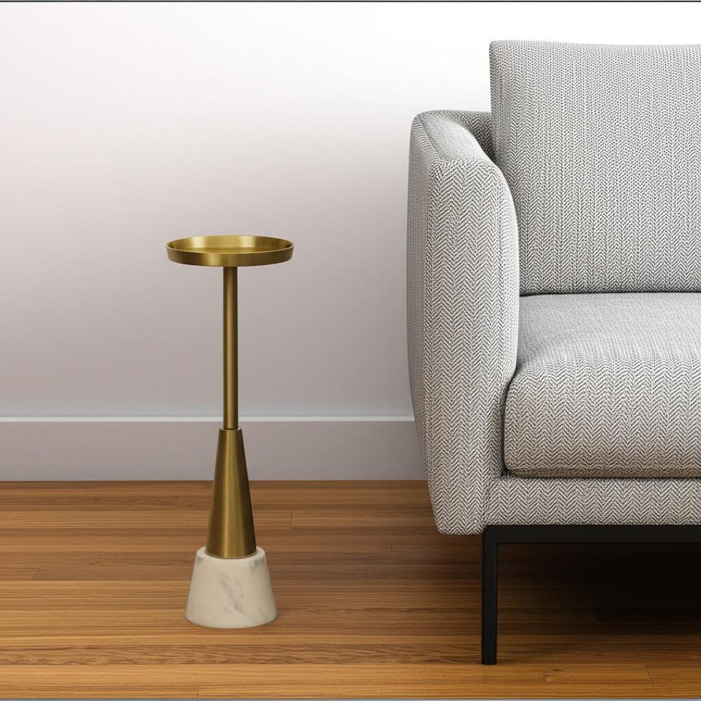 HomeRoots 24" Gold and White Metal Round Pedestal End Table – Chic Modern Glamour for Small Spaces & Decor 632718