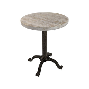 HomeRoots 22" Height Adjustable Round Pedestal End Table with Solid Wood Top and Black Metal Base for Modern Spaces 632719