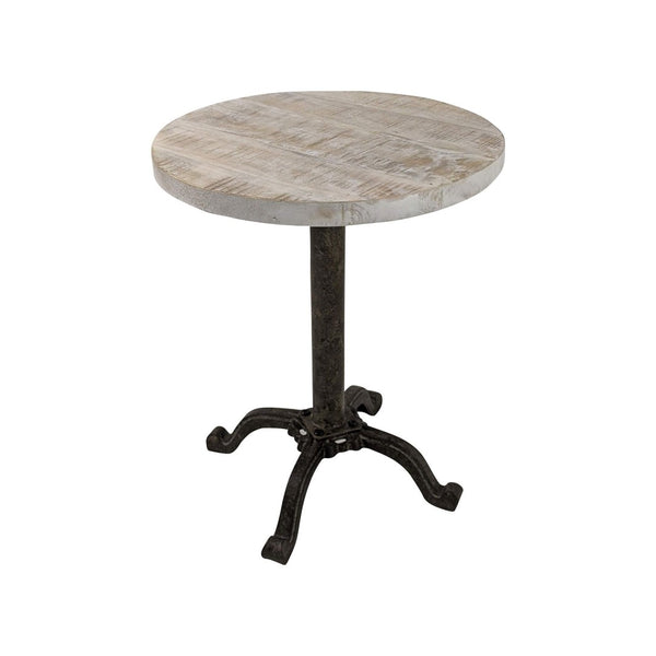 HomeRoots 22" Height Adjustable Round Pedestal End Table with Solid Wood Top and Black Metal Base for Modern Spaces 632719