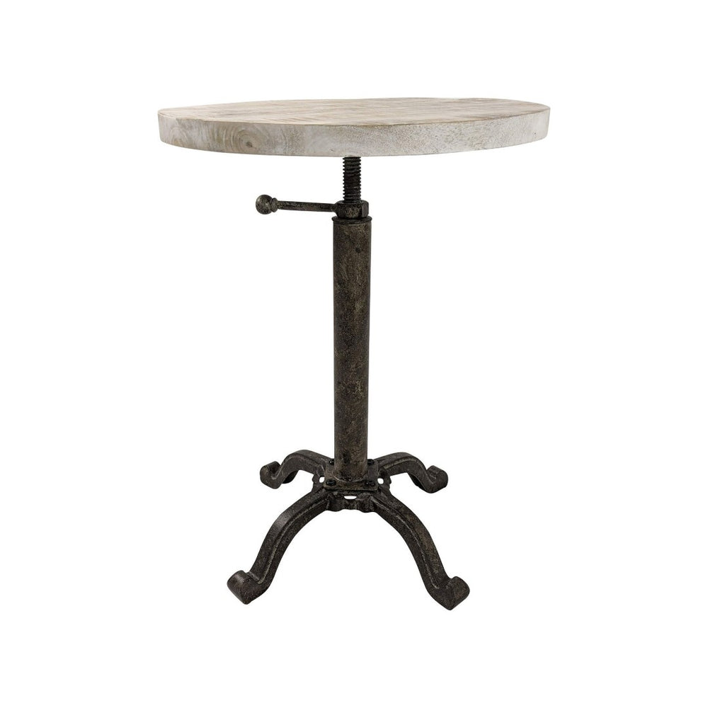 HomeRoots 22" Height Adjustable Round Pedestal End Table with Solid Wood Top and Black Metal Base for Modern Spaces 632719