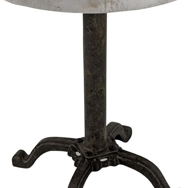 HomeRoots 22" Height Adjustable Round Pedestal End Table with Solid Wood Top and Black Metal Base for Modern Spaces 632719