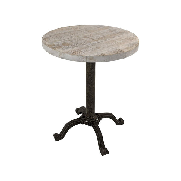 HomeRoots 22" Height Adjustable Round Pedestal End Table with Solid Wood Top and Black Metal Base for Modern Spaces 632719